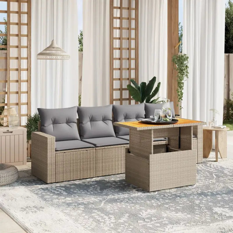 Loungeset met beige materiaal en gepoedercoat staal afmetingen - Beige en grijs / zonder opbergruimte - Tuinsets