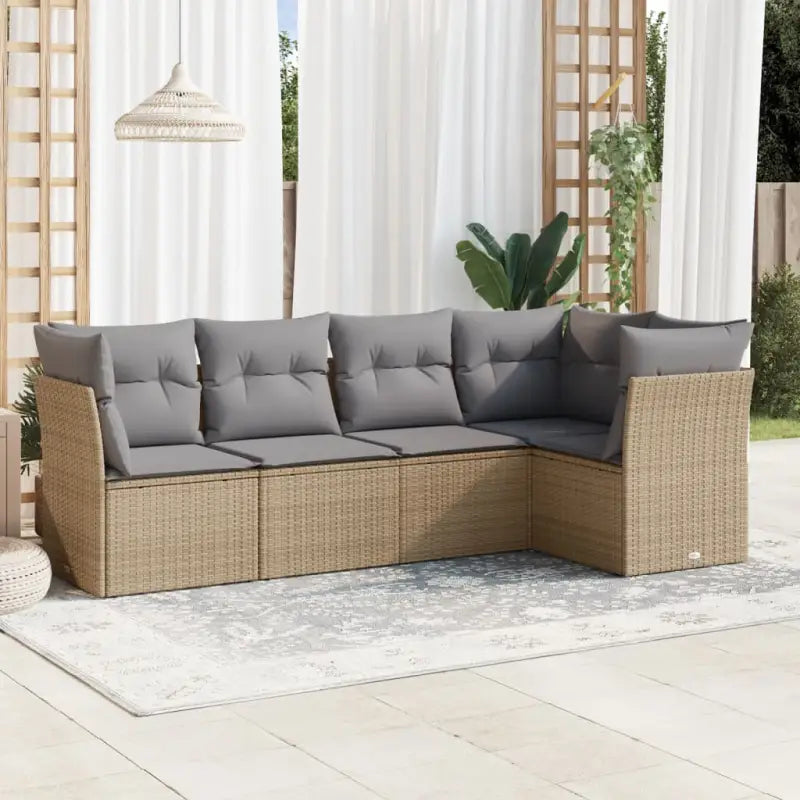 Loungeset met beige materiaal en gepoedercoat staal afmetingen - Beige en grijs / Zonder tafel - Tuinsets