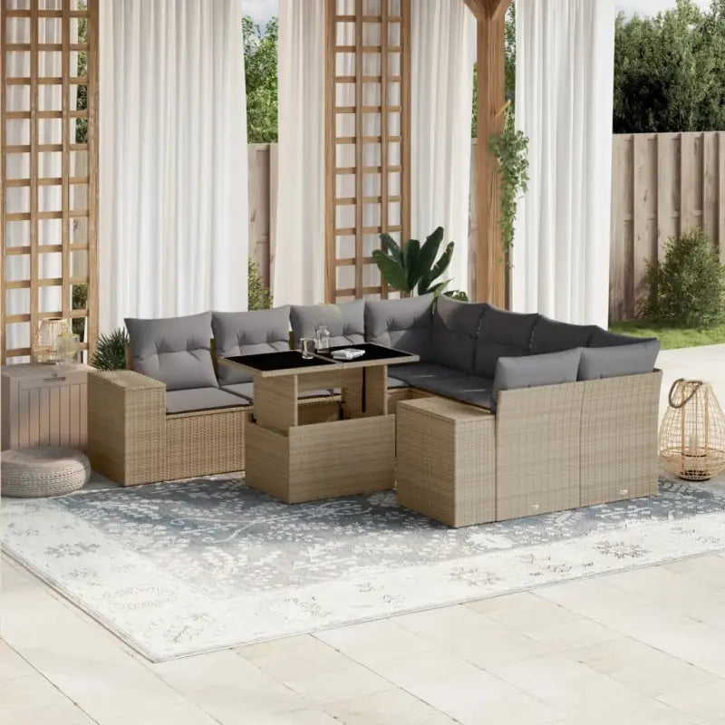 Loungeset met beige materiaal en gepoedercoat staal afmetingen - Beige en grijs / zonder opbergruimte - Tuinsets