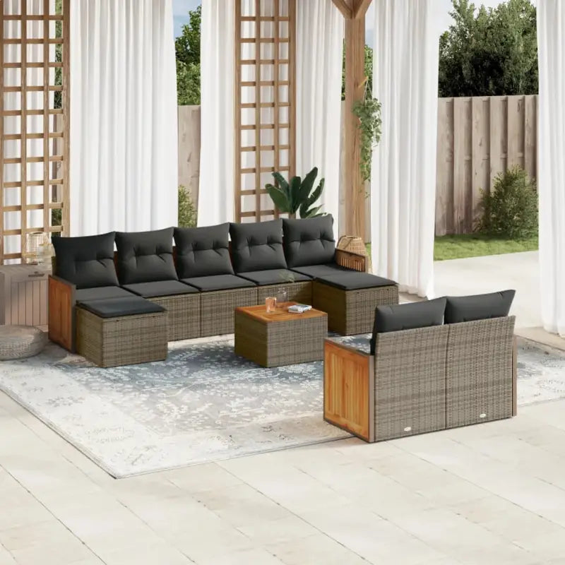 Loungeset met beige materiaal en gepoedercoat staal afmetingen - grijs en donkergrijs / Met tafel - Tuinsets
