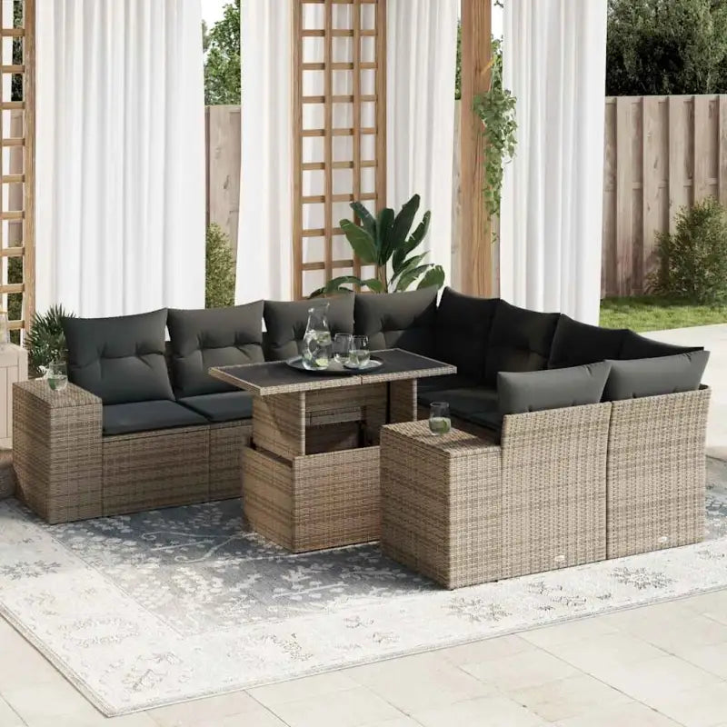 Loungeset met beige materiaal en gepoedercoat staal afmetingen - Grijs / met opbergruimte - Tuinsets
