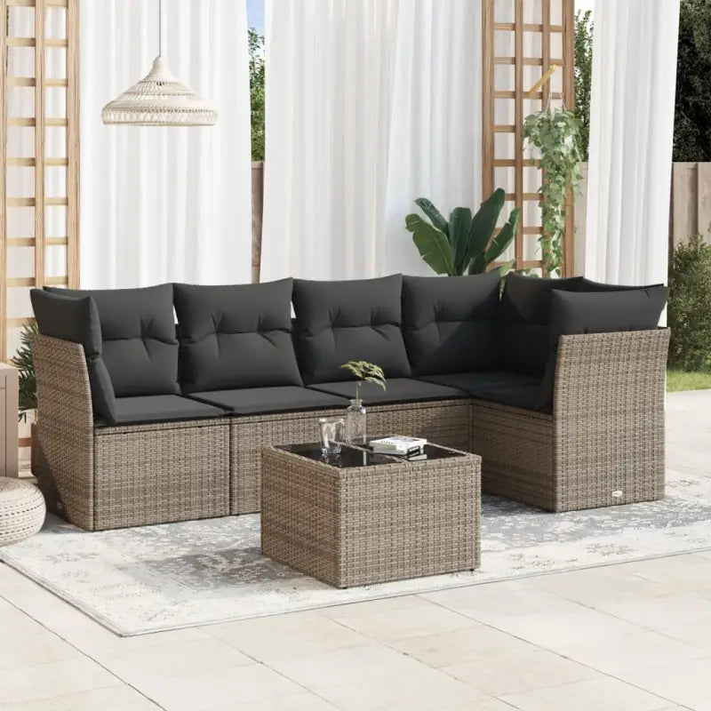 Loungeset met beige materiaal en gepoedercoat staal afmetingen - Grijs / Met tafel - Tuinsets