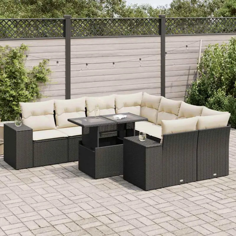 Loungeset met beige materiaal en gepoedercoat staal afmetingen - Zwart en crème / met opbergruimte - Tuinsets