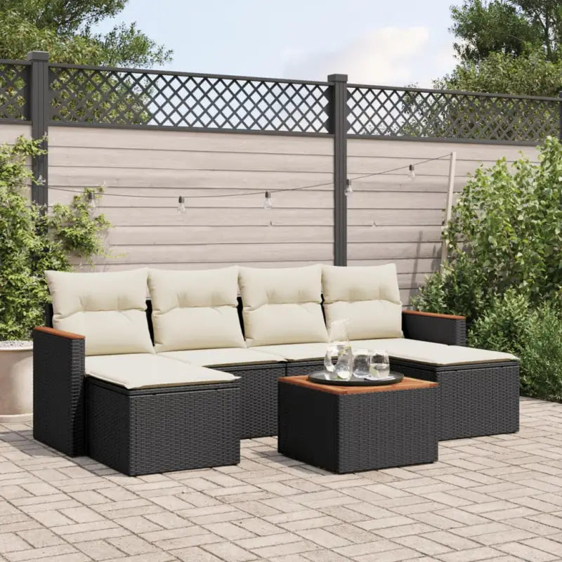 Loungeset met beige materiaal en gepoedercoat staal afmetingen - Zwart en crème / Met tafel - Tuinsets