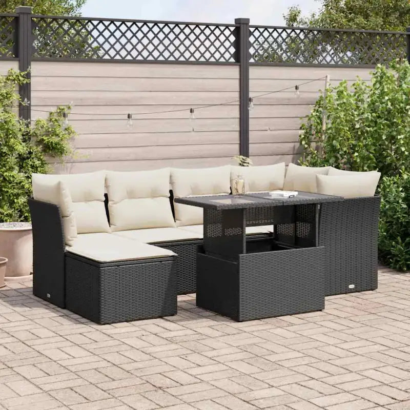 Loungeset met beige materiaal en gepoedercoat staal afmetingen - Zwart en crème / met opbergruimte - Tuinsets