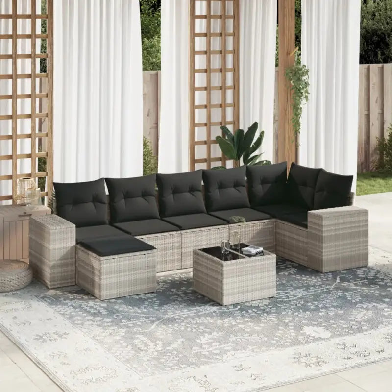 Loungeset met beige materiaal en gepoedercoat staal voor buiten - Lichtgrijs en donkergrijs / Met tafel - Tuinsets