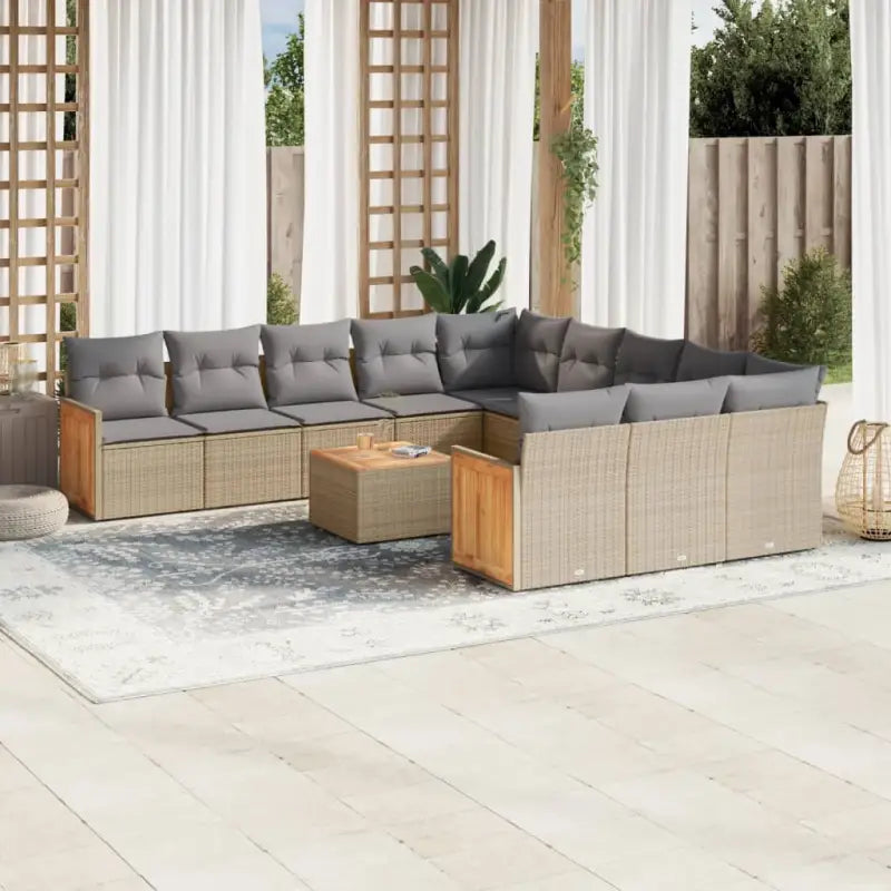 Loungeset met beige materiaal en gepoedercoat staal voor je tuin - Beige en grijs / Met tafel - Tuinsets