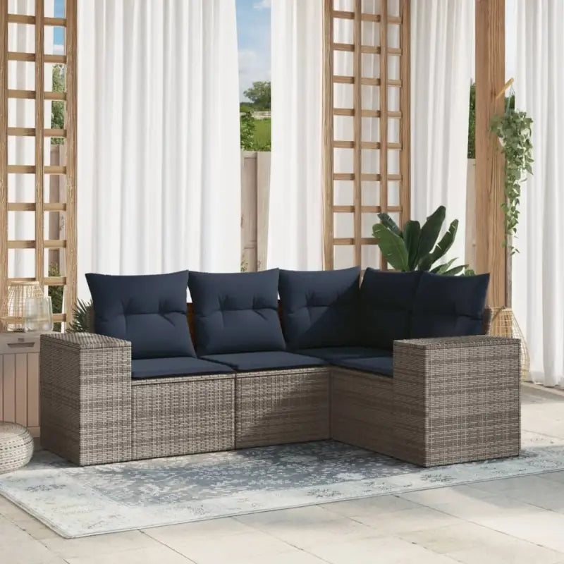Loungeset met bruin materiaal en gepoedercoat staal voor buitengebruik - grijs en marineblauw / Zonder tafel - Tuinsets