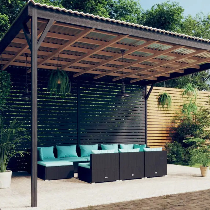 Loungeset met comfortabele diepte zitting en perfecte afmetingen zitkussen - Zwart en waterblauw / 2x hoek + 6x midden