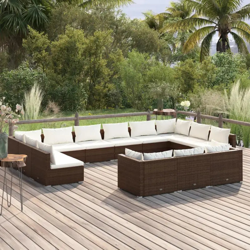 Loungeset met comfortabele diepte zitting en perfecte afmetingen zitkussen - Bruin en crème / 4x hoek + 9x midden