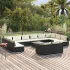 Loungeset met comfortabele diepte zitting en perfecte afmetingen zitkussen - Zwart en crème / 4x hoek + 8x midden