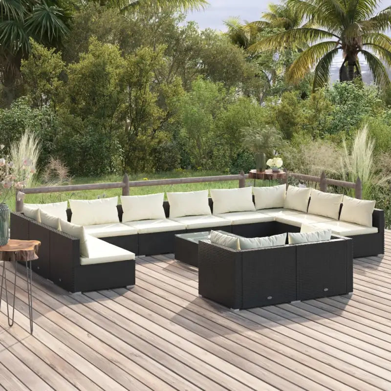 Loungeset met comfortabele diepte zitting en perfecte afmetingen zitkussen - Zwart en crème / 4x hoek + 8x midden
