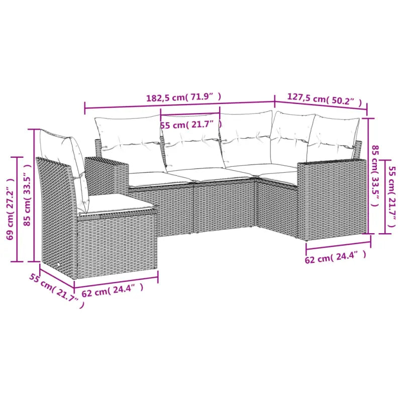 Loungeset met gepoedercoat staal en bruin materiaal voor tuin en terras - Tuinsets