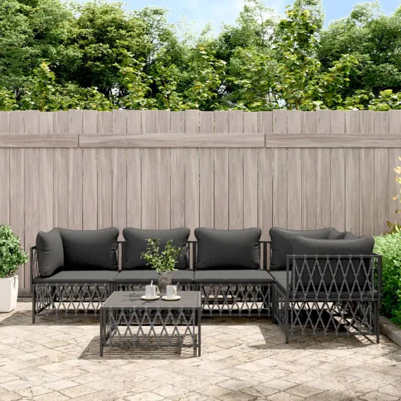Loungeset met geweven stof en antraciet materiaal voor buitenruimte - Antraciet / 3x hoek + 2x midden + Tafel - Tuinsets