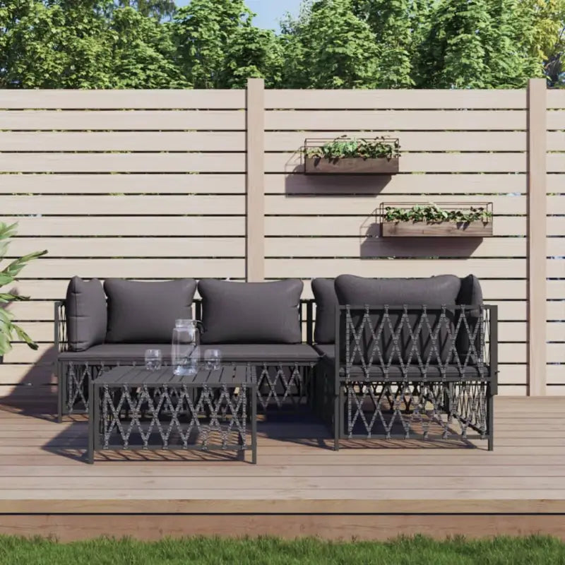 Loungeset met geweven stof en antraciet materiaal voor buitenruimte - Antraciet / 3x hoek + midden + Tafel - Tuinsets