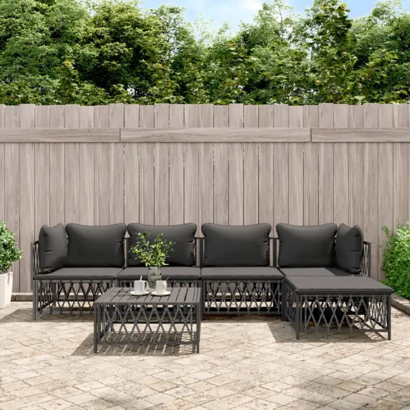 Loungeset met geweven stof en antraciet materiaal voor buitenruimte - Antraciet / 2x hoek + 2x midden + voetensteun