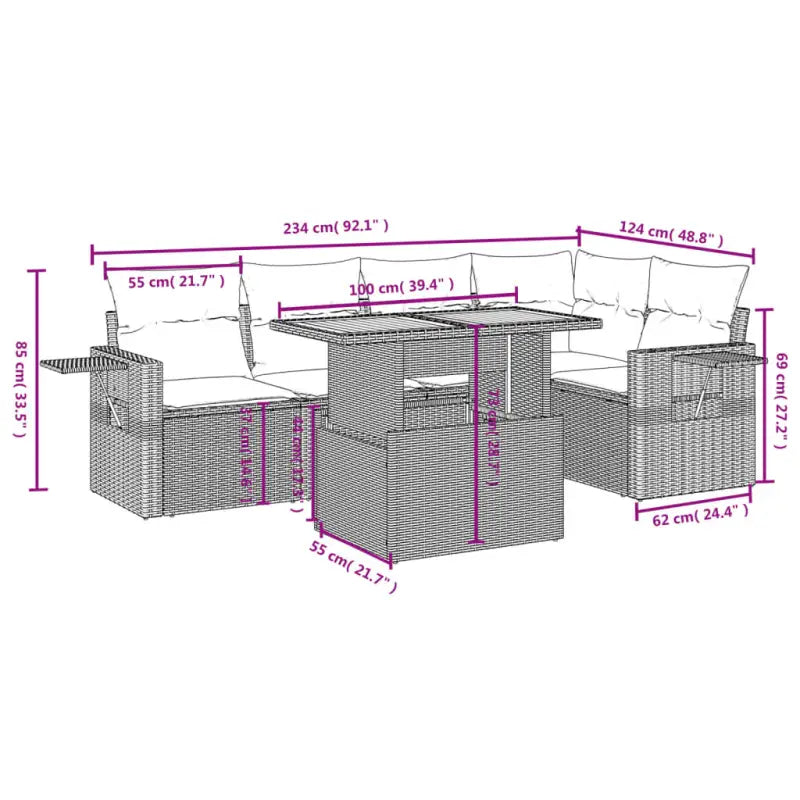 Loungeset met grijs materiaal en gepoedercoat staal afmetingen - Tuinsets