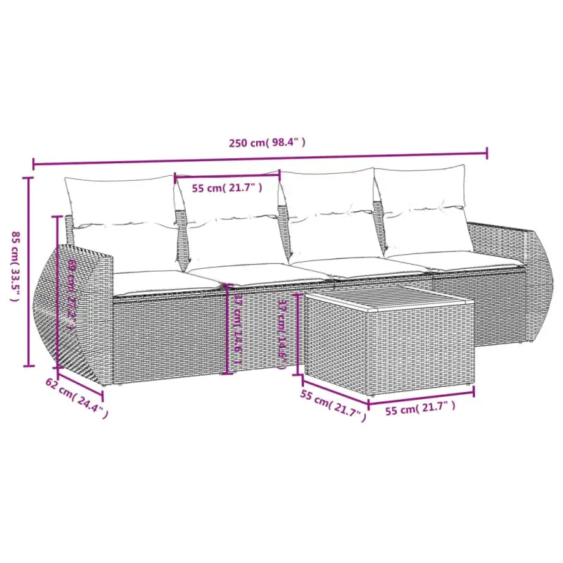 Loungeset met grijs materiaal en gepoedercoat staal afmetingen - Grijs - Tuinsets