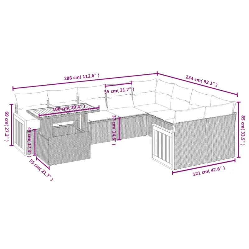 Loungeset met grijs materiaal en gepoedercoat staal voor buiten - Tuinsets