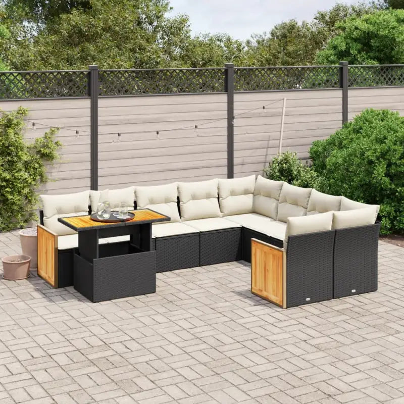 Loungeset met grijs materiaal en gepoedercoat staal voor buiten - Zwart en crème - Tuinsets