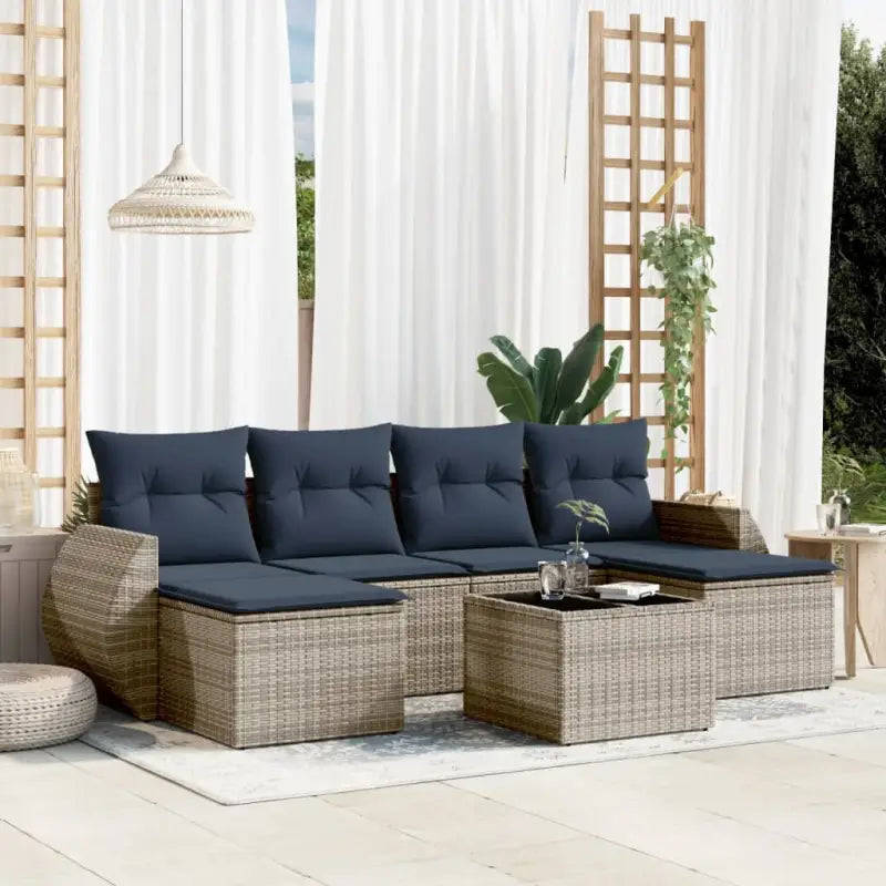 Loungeset met grijs materiaal en gepoedercoat staal voor je tuin - grijs en marineblauw / Met tafel - Tuinsets