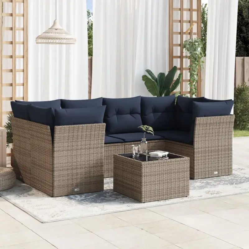 Loungeset met grijs materiaal en gepoedercoat staal voor tuin of terras - Grijs / 4x hoek + Tafel + 2x midden - Tuinsets