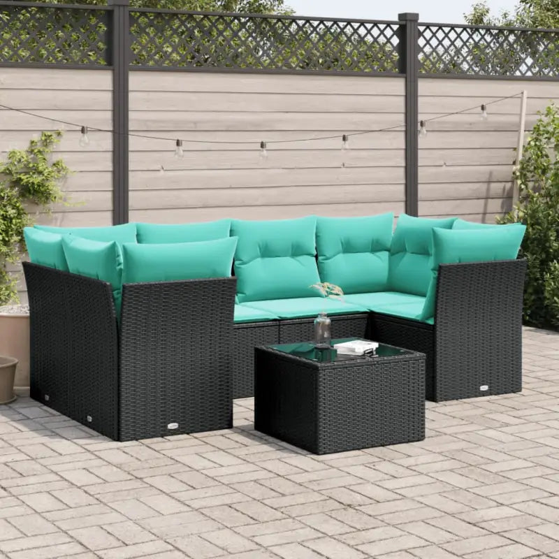 Loungeset met grijs materiaal en gepoedercoat staal voor tuin of terras - Zwart / 4x hoek + Tafel + 2x midden - Tuinsets