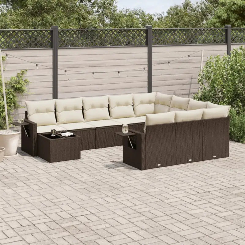 Loungeset met grijs materiaal en gepoedercoat staal voor tuin en terras - Bruin en crème - Tuinsets