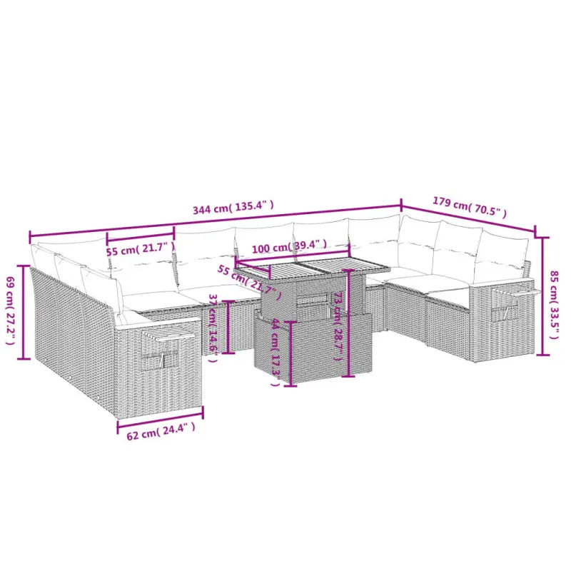 Loungeset met grijs materiaal en gepoedercoate staal afmetingen zitting - Grijs - Tuinsets