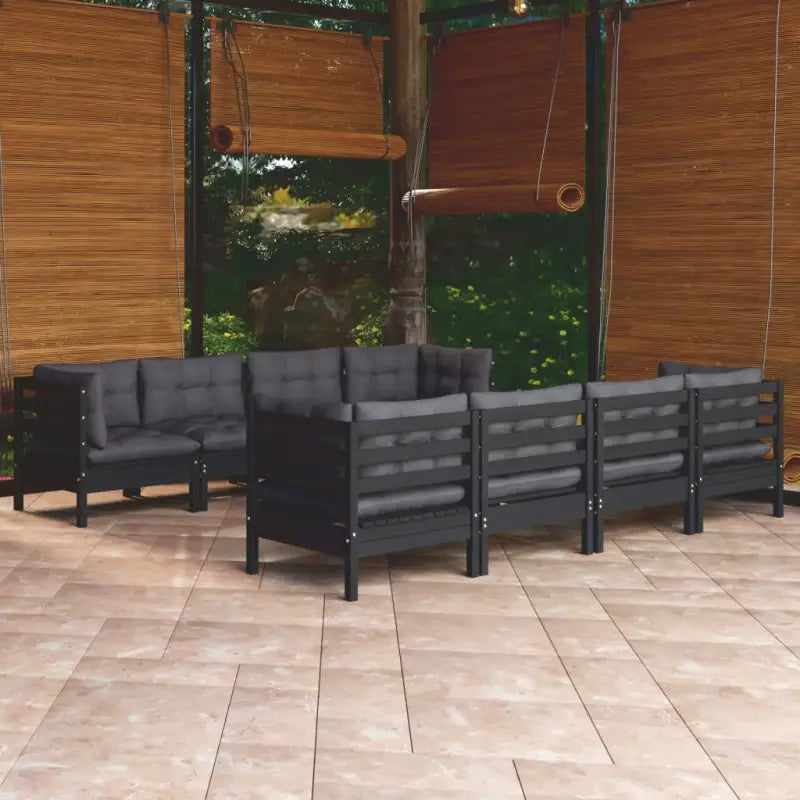 Loungeset met massief grenenhout en voetenbank tafel voor buitengebruik - Zwart - Tuinsets
