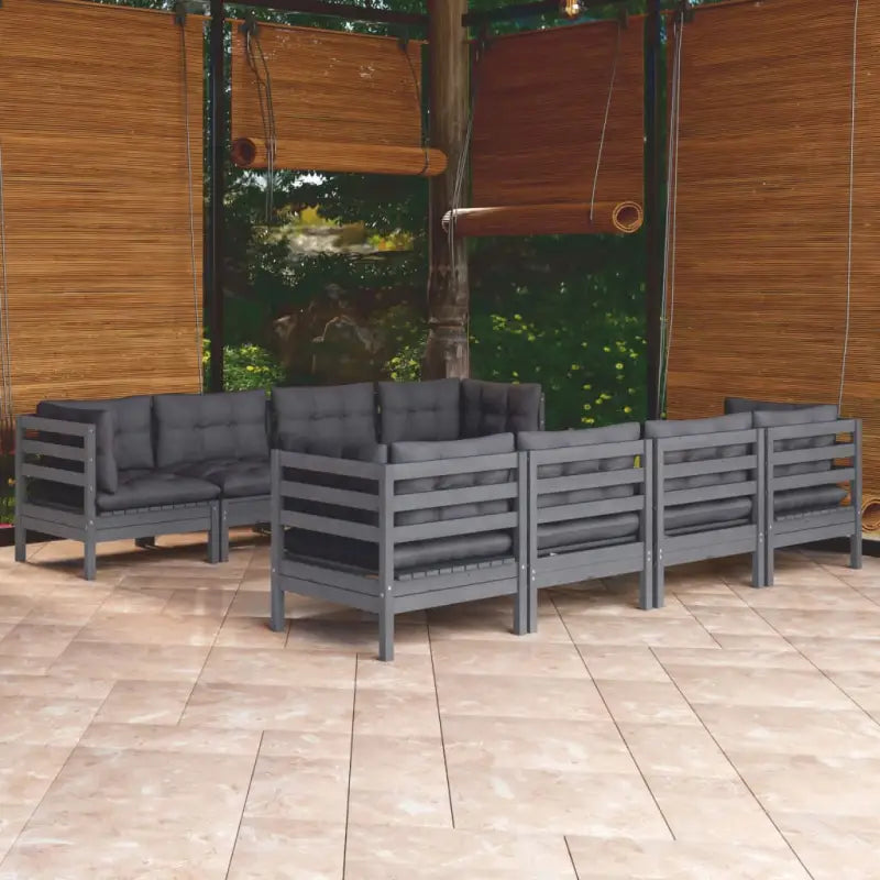 Loungeset met massief grenenhout en voetenbank tafel voor buitengebruik - Grijs - Tuinsets