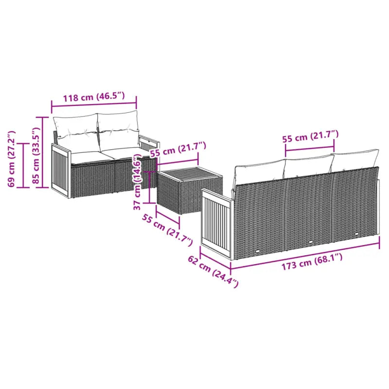 Loungeset met poly rattan en beige materiaal voor buitenplezier - Tuinsets