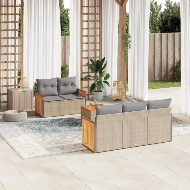 Loungeset met poly rattan en beige materiaal voor buitenplezier - Beige en grijs - Tuinsets