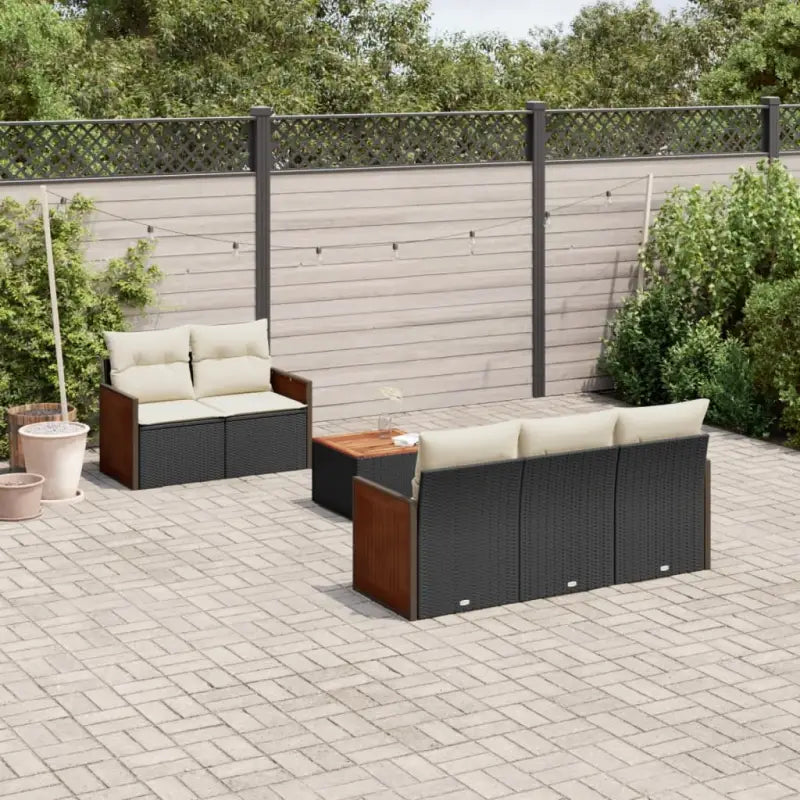 Loungeset met poly rattan en beige materiaal voor buitenplezier - Zwart en crème - Tuinsets
