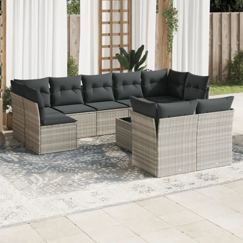 Loungeset met poly rattan en beige materiaal voor tuin of terras - Lichtgrijs / Met tafel - Tuinsets