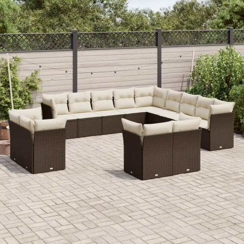 Loungeset met poly rattan en beige materiaal voor tuin of terras - Bruin en crème / Zonder tafel - Tuinsets
