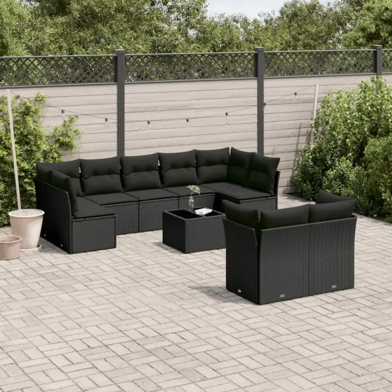Loungeset met poly rattan en beige materiaal voor tuin of terras - Zwart / Met tafel - Tuinsets