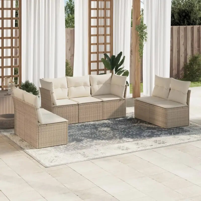 Loungeset met poly rattan en comfortabele zitervaring op maat gemaakte afmetingen - beige en crèmekleurig / Zonder
