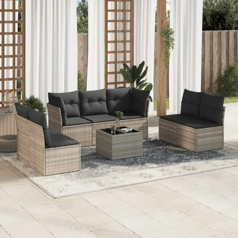 Loungeset met poly rattan en comfortabele zitervaring op maat gemaakte afmetingen - Lichtgrijs / Met tafel - Tuinsets