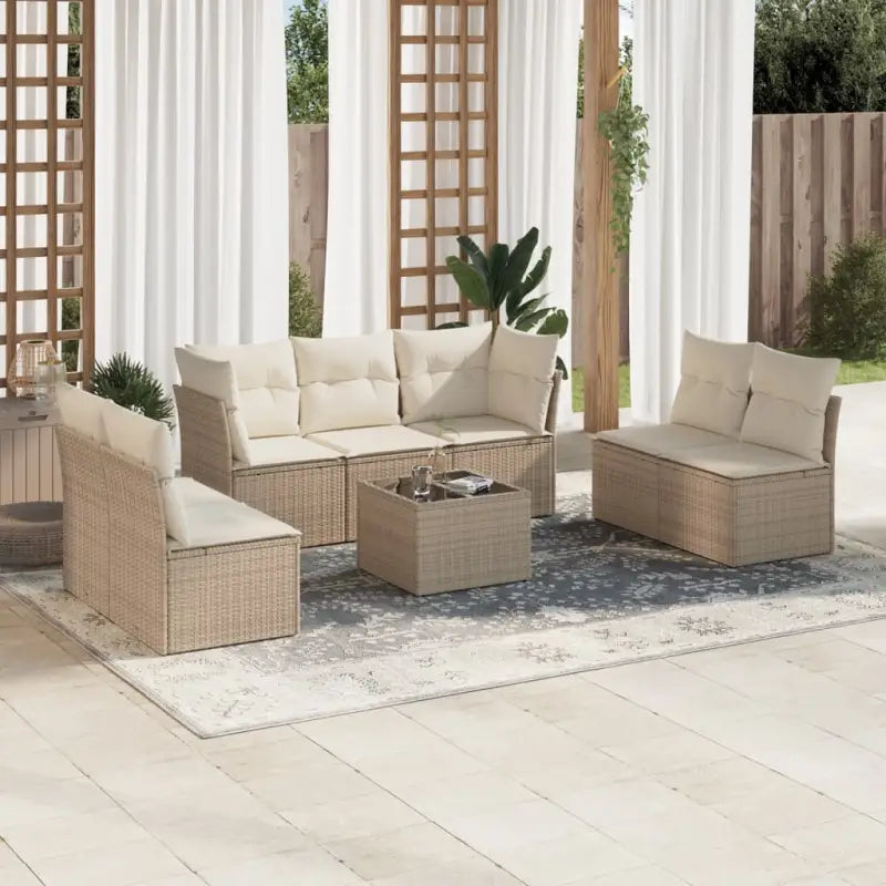 Loungeset met poly rattan en comfortabele zitervaring op maat gemaakte afmetingen - beige en crèmekleurig / Met tafel