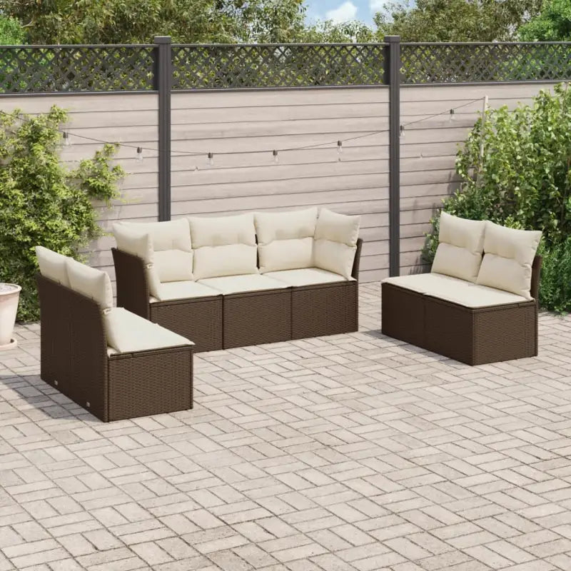 Loungeset met poly rattan en comfortabele zitervaring op maat gemaakte afmetingen - Bruin en crème / Zonder tafel