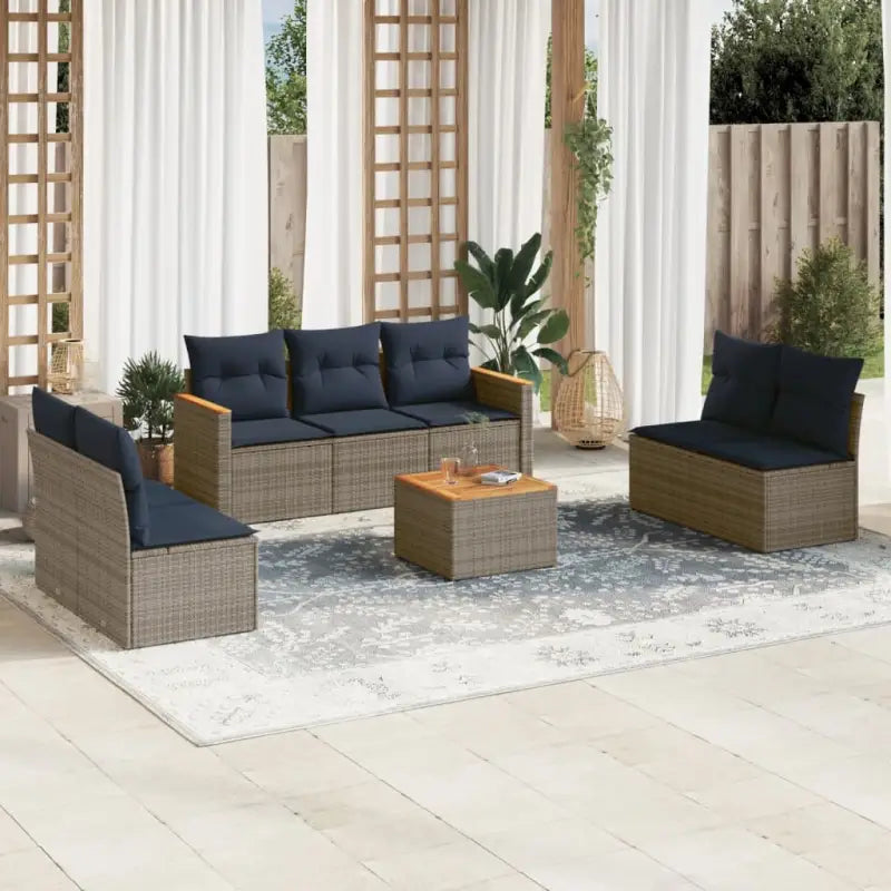 Loungeset met poly rattan en gepoedercoat staal voor jouw tuin - Grijs en blauw / Met tafel - Tuinsets
