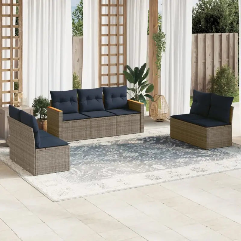 Loungeset met poly rattan en gepoedercoat staal voor jouw tuin - Grijs en blauw / Zonder tafel - Tuinsets