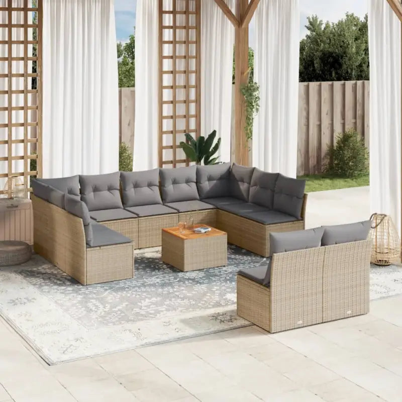 Loungeset met poly rattan en gepoedercoat staal voor tuin en terras - Beige en grijs - Tuinsets