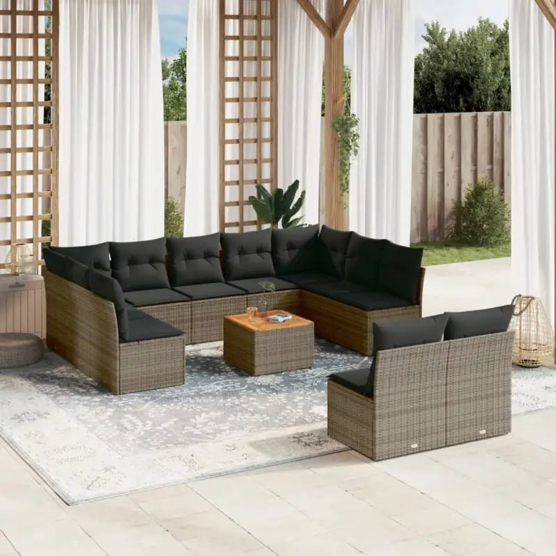 Loungeset met poly rattan en gepoedercoat staal voor tuin en terras - Grijs - Tuinsets