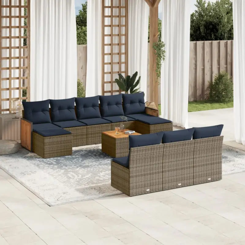 Loungeset met waterdichte zak in grijs materiaal en gepoedercoat staal - Grijs en blauw / Met tafel - Tuinsets