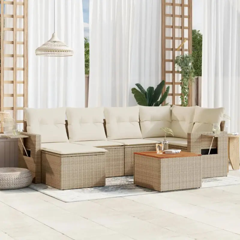 Loungeset met zwart materiaal en gepoedercoat staal voor tuin of terras - beige en crèmekleurig - Tuinsets