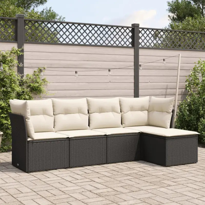 Loungeset van beige materiaal en gepoedercoat staal voor je tuin - Zwart en crème / Zonder tafel - Tuinsets