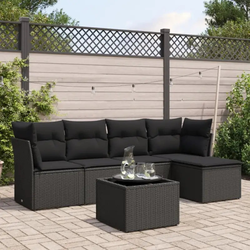 Loungeset van beige materiaal en gepoedercoat staal voor je tuin - Zwart / Met tafel - Tuinsets