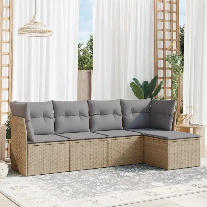 Loungeset van beige materiaal en gepoedercoat staal voor je tuin - Beige en grijs / Zonder tafel - Tuinsets